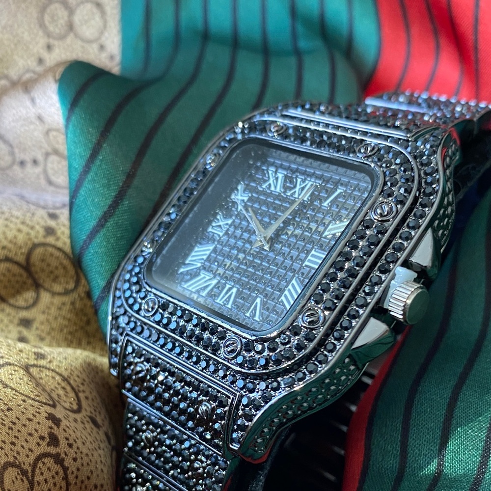 Men's Black Pavé lab ice Square Watch -